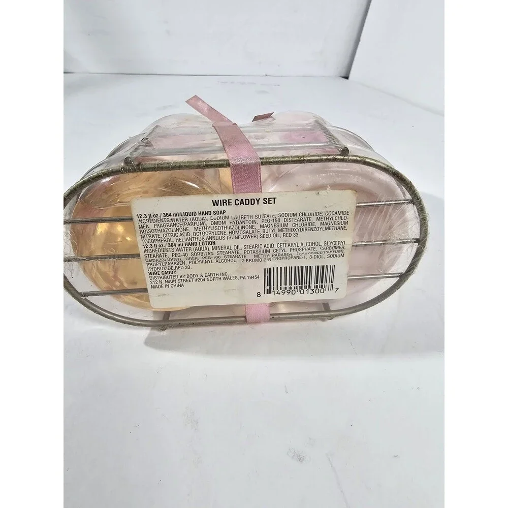 Body And Earth Elements Wire Caddy Set Cherry Blossom Hand Soap Lotion